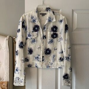 Floral Sheer Jacket - White and Blue
